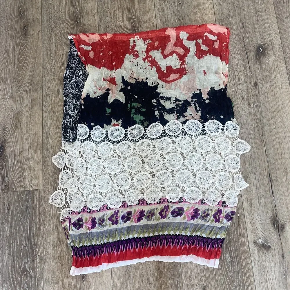 Anthropologie Vismaya Patchwork Crochet Infinity Scarf Boho Artsy 25
